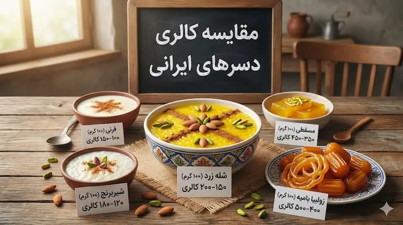 کالری شله زرد در مقایسه با دسرهای ایرانی
