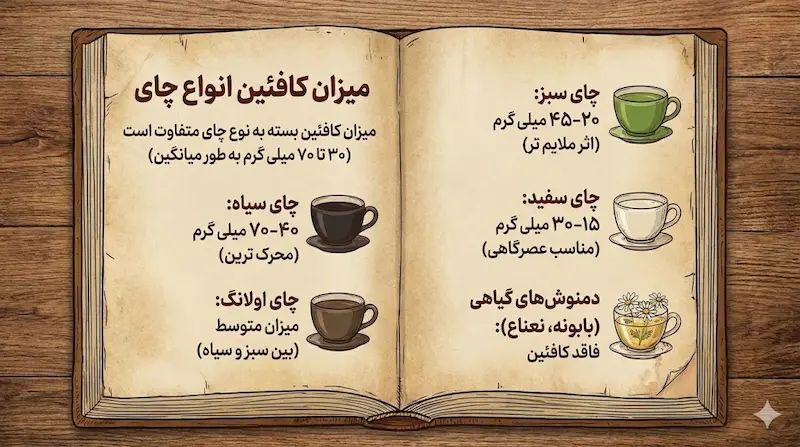 میزان کافئین انواع چای