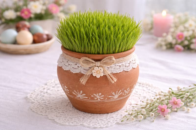 سبزه عید روی کوزه سفالی