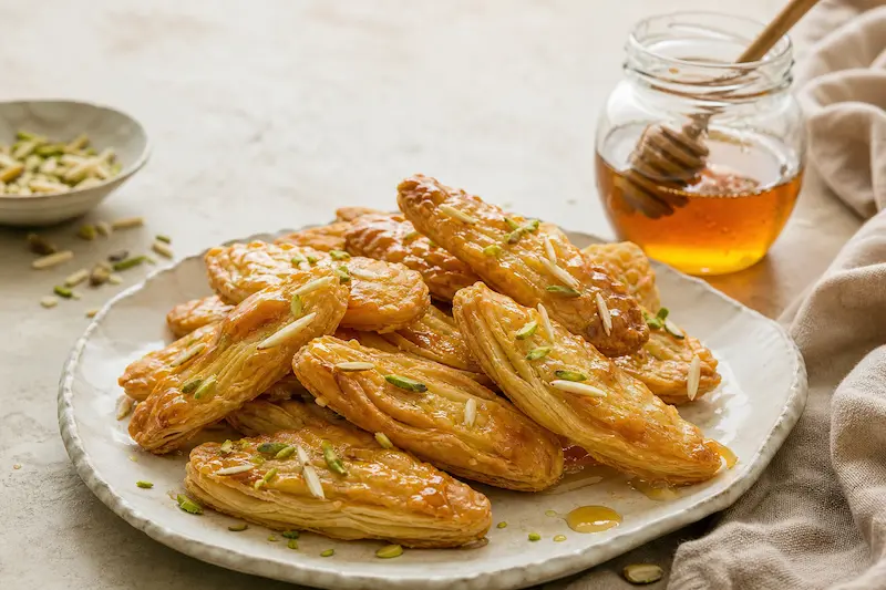 طرز تهیه شیرینی زبان خانگی با خمیر هزارلا و شهد عسل